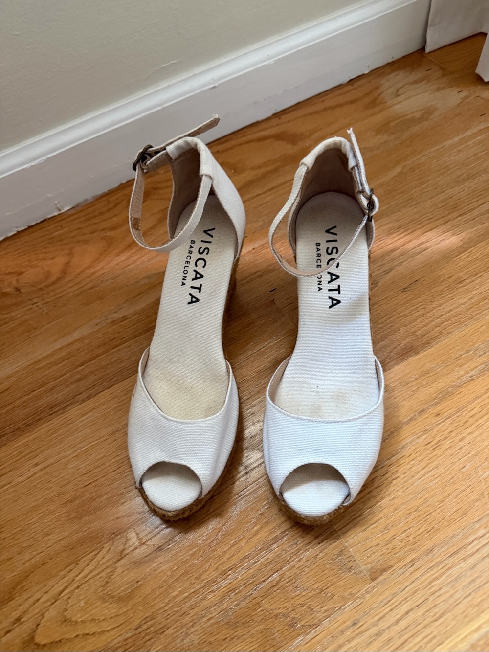 Barcelona Cream Open-Toe Ankle Strap Wedges